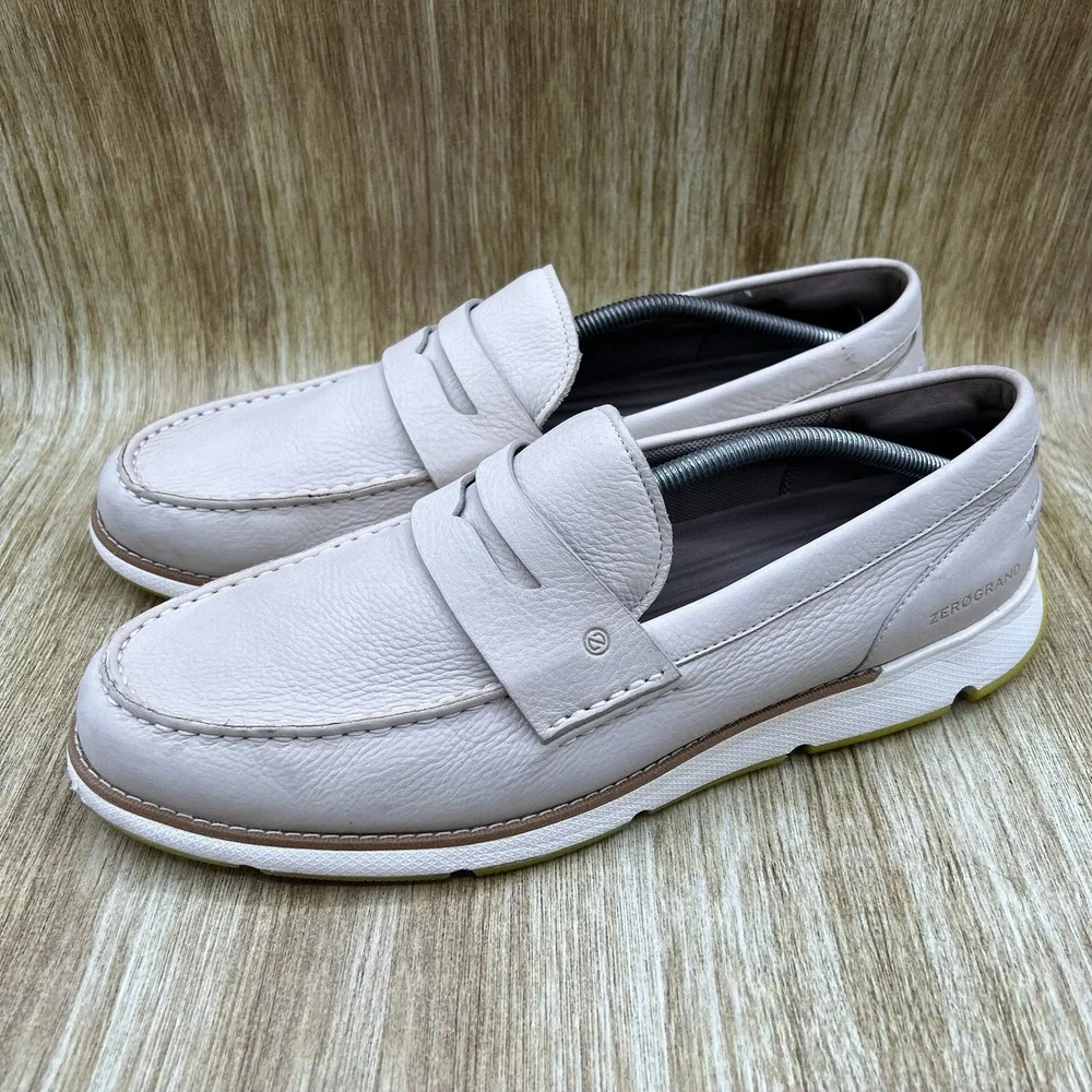 Cole Haan 4.Zerogrand Penny Loafer Men's 13 Cement Nubuck Ivory Sulfur C34107